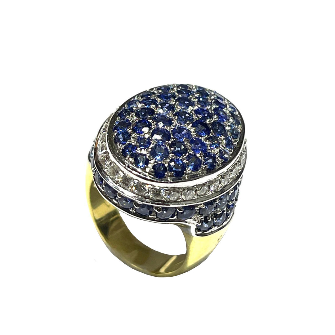 Złoty pierścień złoty pierścień 18KT Diamenty Sapphires 0056ag