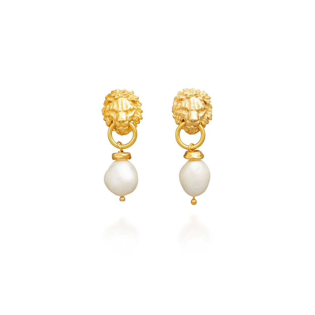 Giovanni Raspini Lion and Pearl Earrings 12025