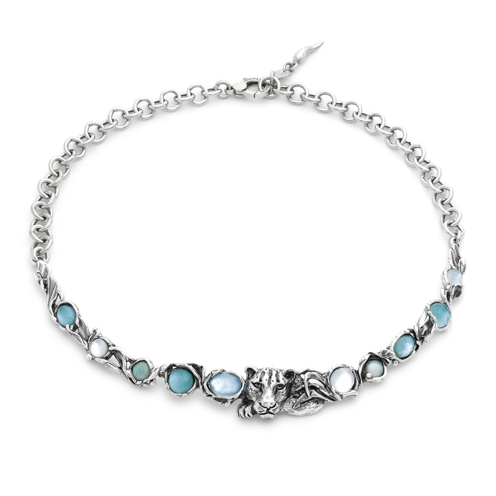 Giovanni Raspini Collar Jaguar Azul - Collar en plata 925, nácar, cristal de roca y cuarzo - 12680