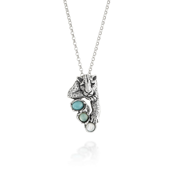 Giovanni Raspini Pendente Blue Jaguar - Collana in argento 925, madreperla, cristallo di rocca e quarzo - 12681
