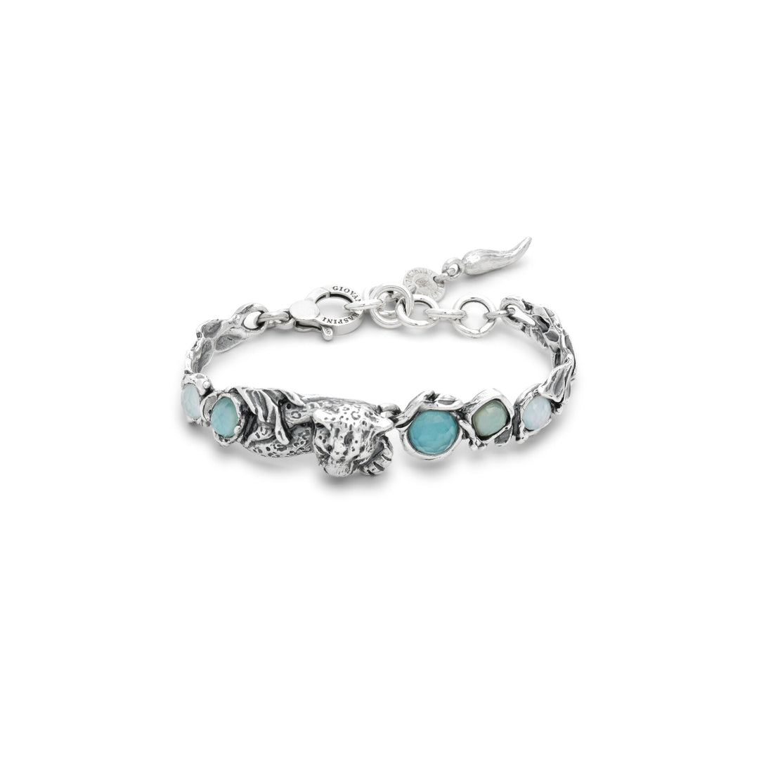 Giovanni Raspini Pulsera Jaguar Azul - Pulsera en plata 925, nácar, cristal de roca y cuarzo - 12684