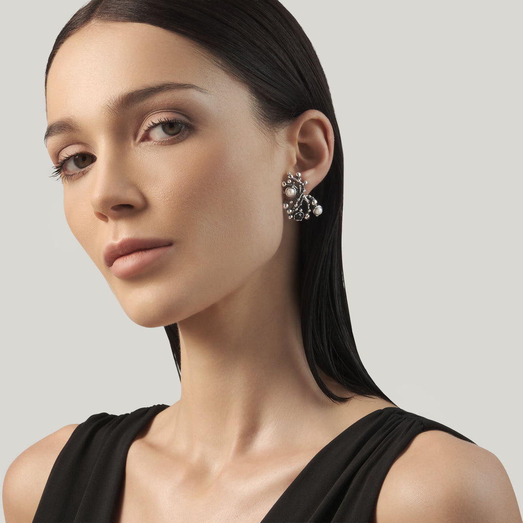 Giovanni Raspini Pendientes Grandes Aura - Pendientes en Plata 925, perlas naturales y ónix - 12687