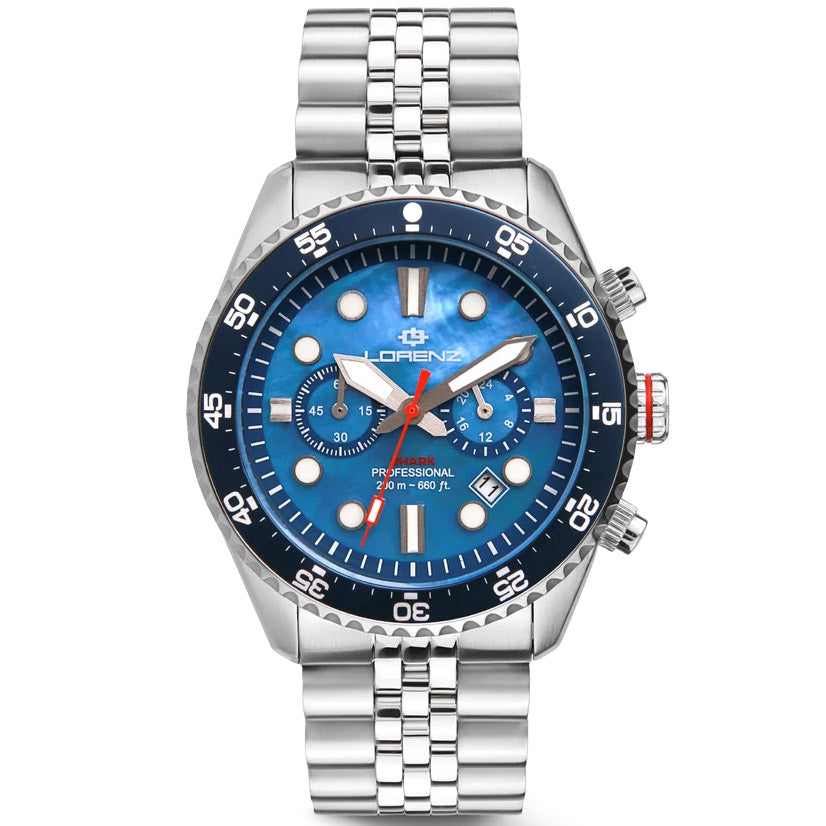 Reloj Lorenz Shark 5 Chrono 42mm nácar cuarzo azul acero 030285BB