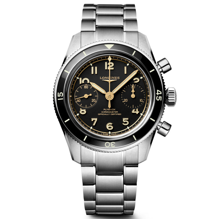 Reloj Longines Spirit Pilot Flyback 72.6 39.5mm negro manual acero L3.721.4.53.6