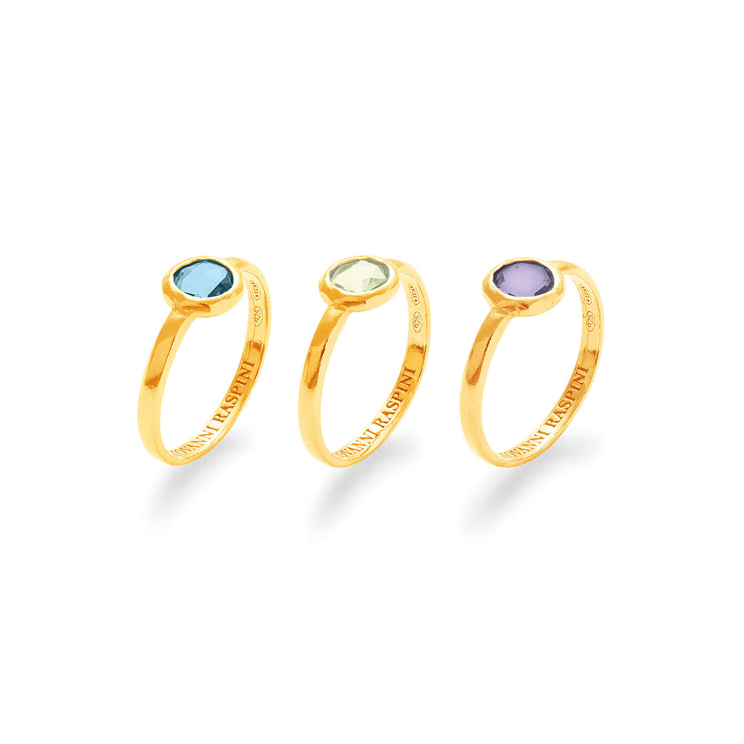 Giovanni Raspini conjunto anillos loop anillos de plata bañados en oro de 18 kt y cristales de colores X01604