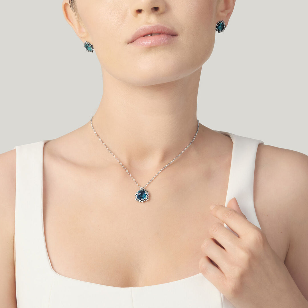 Giovanni Raspini set blue ivy Collana e orecchini in Argento 925 e cristalli colorati X01619