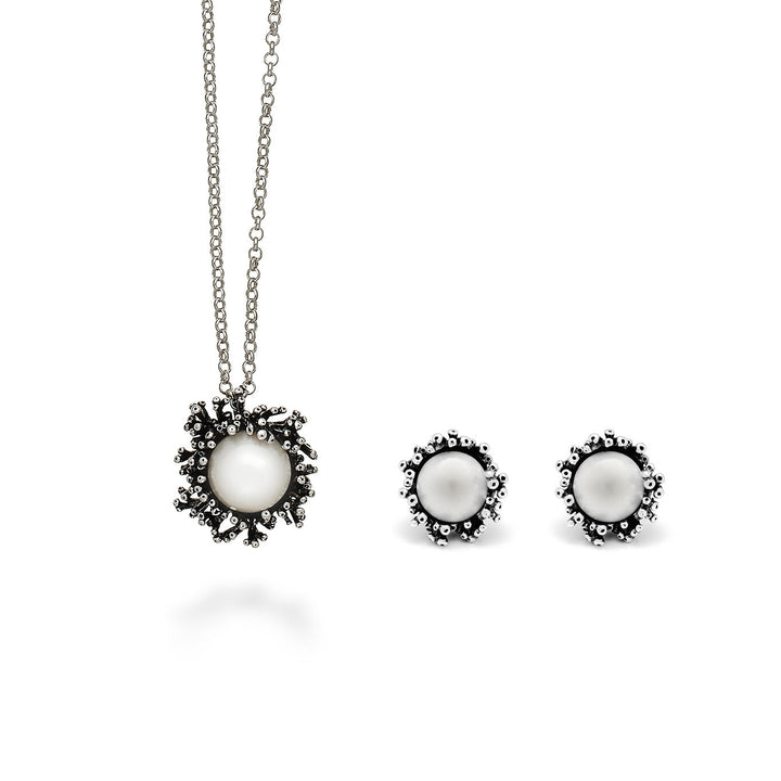 Giovanni Raspini set anemone Collana e orecchini in Argento 925 e perle naturali X01620
