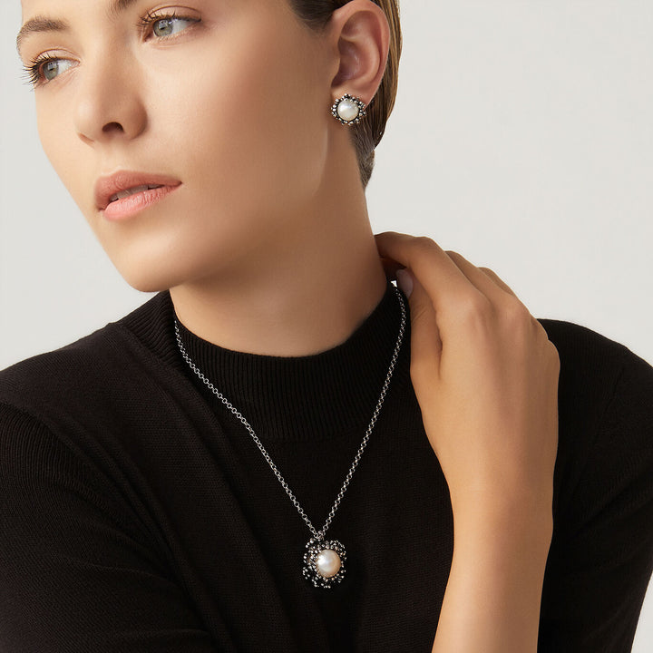 Giovanni Raspini set anemone Collana e orecchini in Argento 925 e perle naturali X01620