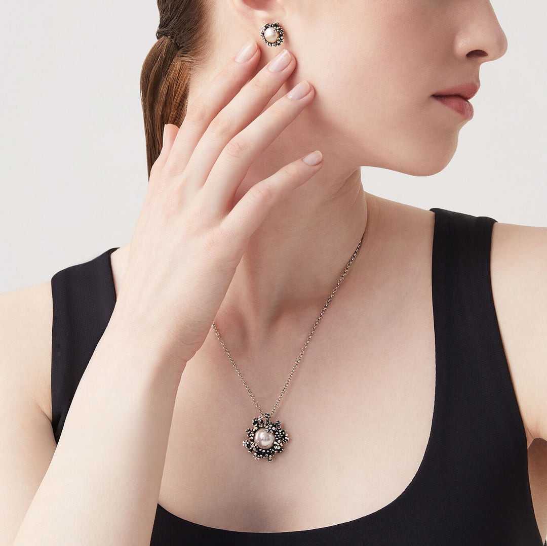 Giovanni Raspini conjunto flor Collar y pendientes en plata 925 y perlas naturales X01622