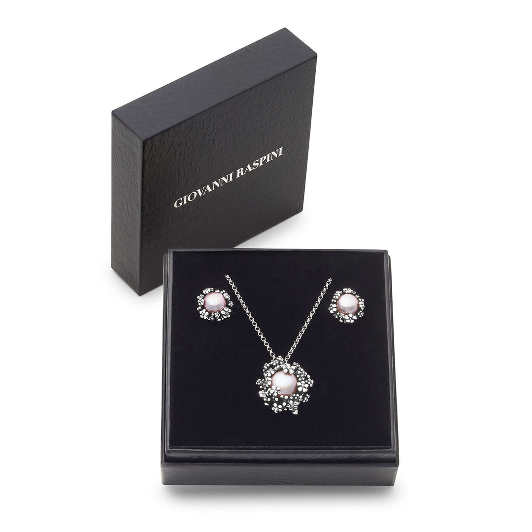 Giovanni Raspini conjunto flor Collar y pendientes en plata 925 y perlas naturales X01622