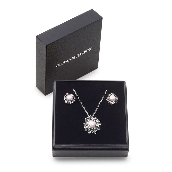 Giovanni Raspini conjunto flor Collar y pendientes en plata 925 y perlas naturales X01622