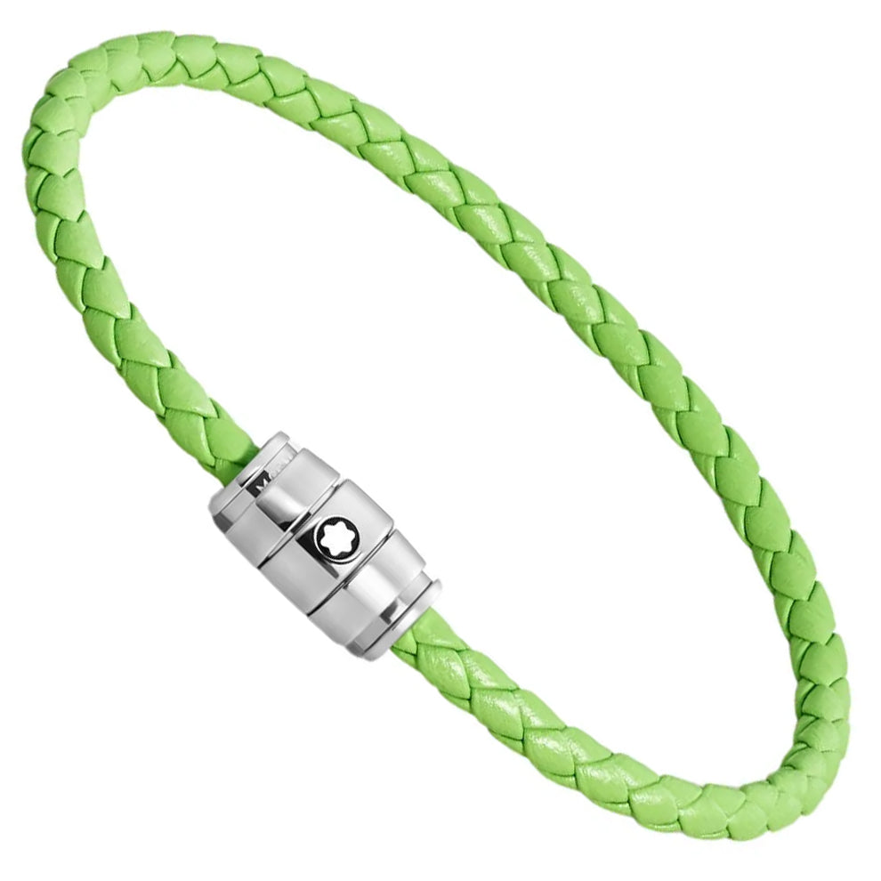 Bracelet Montblanc 3 anneaux en acier et cuir Meisterstück Lime taille S 13429260