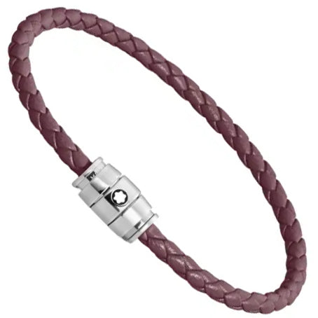 Bracelet Montblanc 3 anneaux en acier et cuir Meisterstück Cassis taille M 13431363