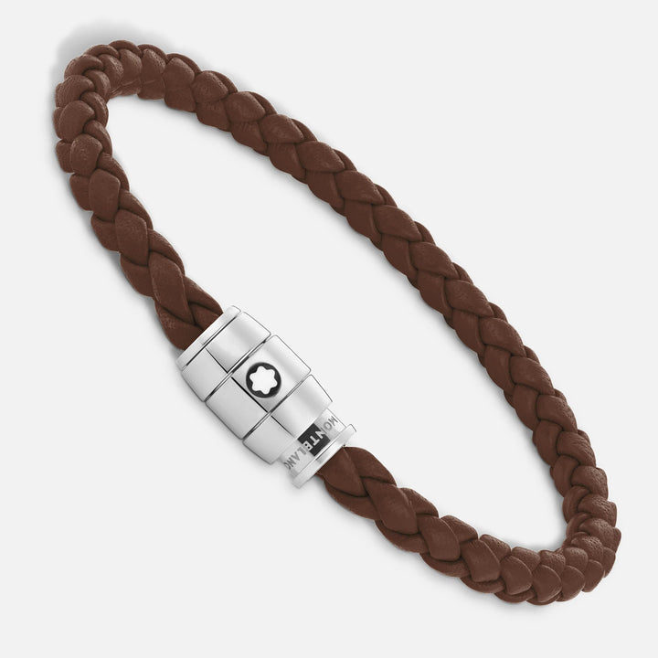 Brazalete Montblanc de acero de 3 anillos y cuero Meisterstück Brown Fawn talla M 13600163