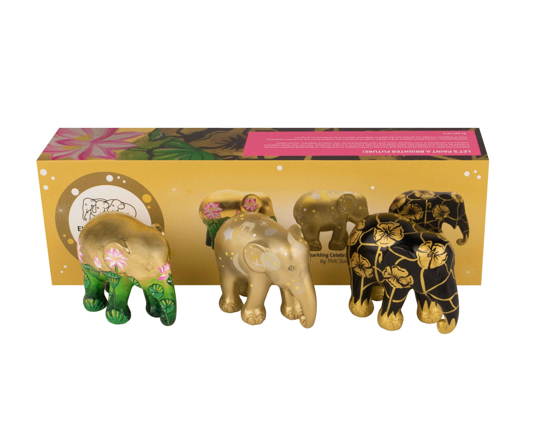 Elephant Parade multipack elefantes Golden Delight - Loto Dorado + Sparkling Celebration Gold + Amapolas Doradas MULTIPACK GOLDEN DELIGHT