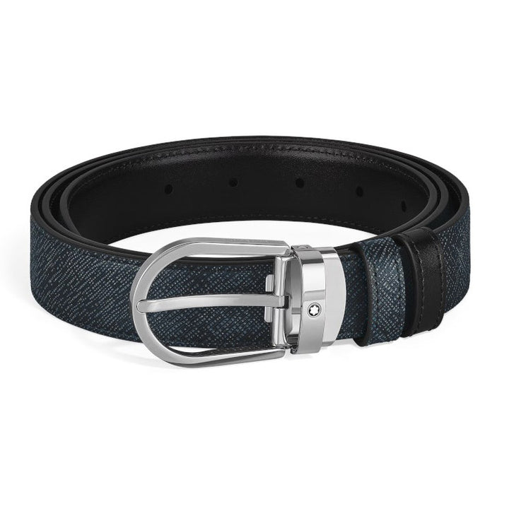 Cinturón reversible Montblanc Tweed azul / negro 220965