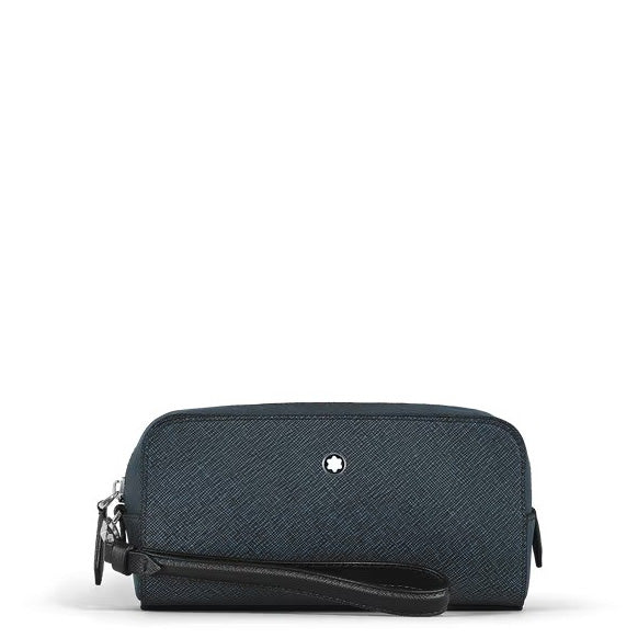 Montblanc trousse da toilette piccola pelle Sartorial tweed blu 221696