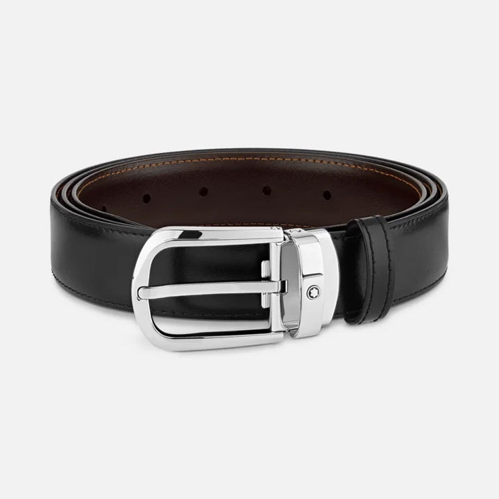 Cinturón elegante Montblanc 30 mm hebilla de herradura ajustable reversible negro/marrón Sartorial 113834