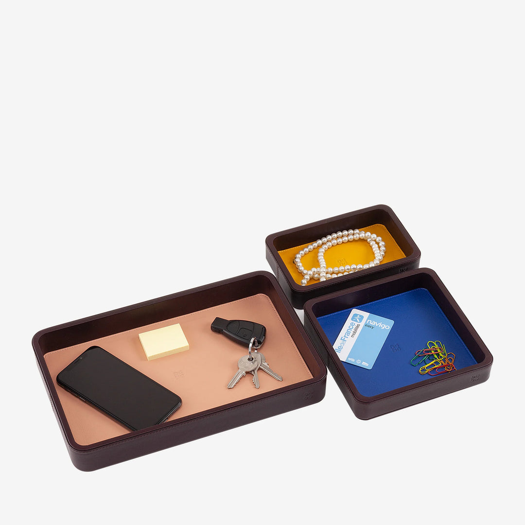 DUDU Set Svuotatasche in Pelle da 3pz, Vassoio Portaoggetti da Tavolo Casa Scrivania Ufficio, Porta Chiavi, Monete, Telefono