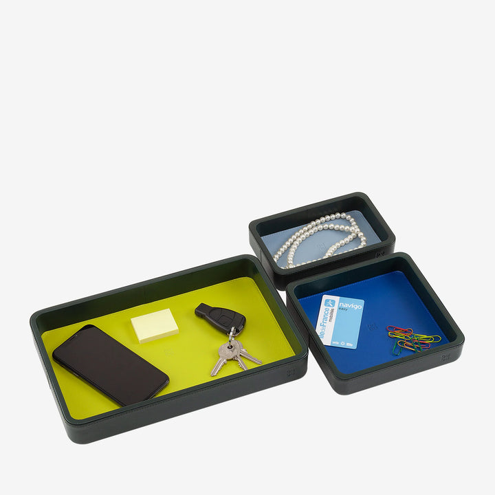 DUDU Set Svuotatasche in Pelle da 3pz, Vassoio Portaoggetti da Tavolo Casa Scrivania Ufficio, Porta Chiavi, Monete, Telefono