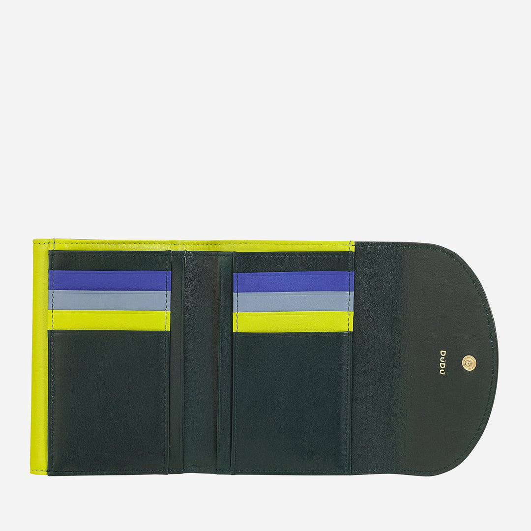 DUDU Cartera de mujer de piel auténtica RFID con monedero, cartera colorida con doble solapa, tarjetero, tarjetero para billetes
