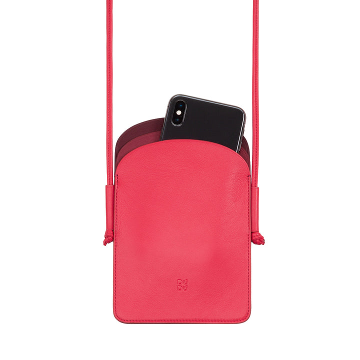 DUDU Porte-téléphone tour de cou en cuir pour femme, double poche pour smartphone, poche pour cartes, bandoulière réglable