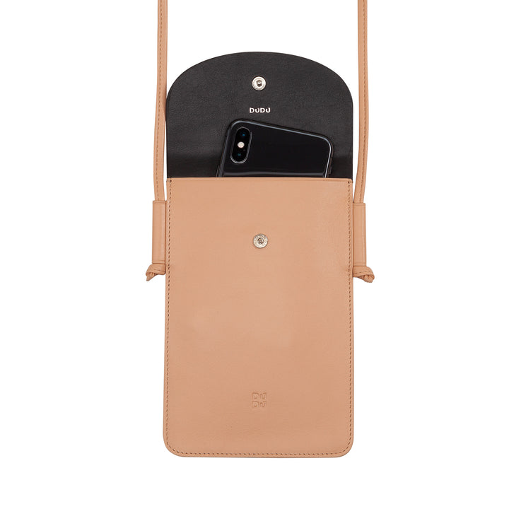 DUDU Funda de Piel para Móvil con Cuello, Funda para Smartphone de hasta 6,7 Pulgadas con Botón, Correa de Hombro Ajustable, Diseño Delgado