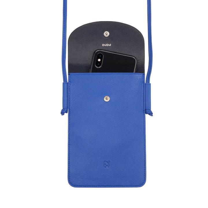 DUDU Leather Neck Phone Case, Smartphone Holder Case up to 6.7 Inch with Button, Adjustable Shoulder Strap, Slim Design
