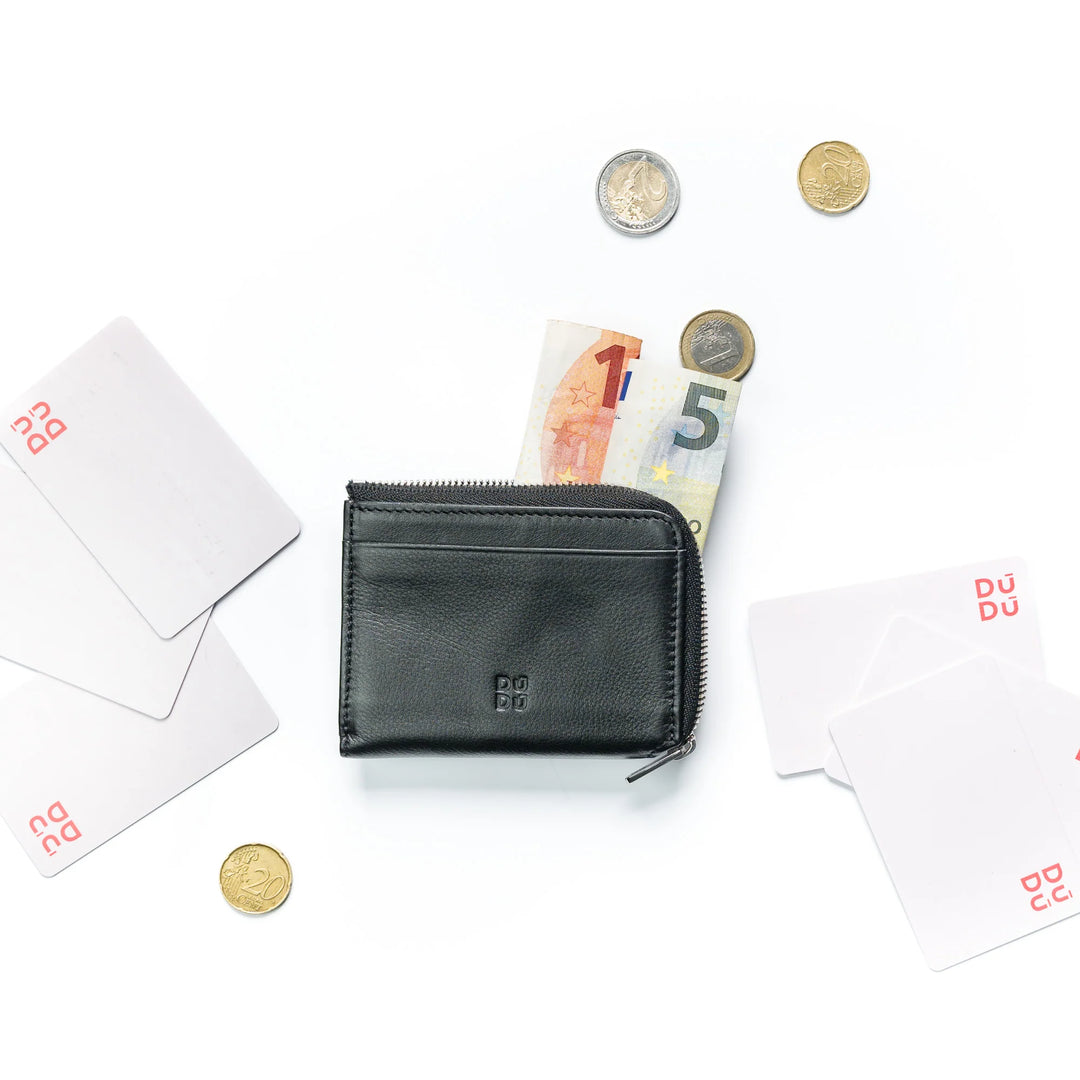 DUDU Cartera pequeña para hombre con cremallera, cartera RFID de piel colorida, tarjetero, diseño de bolsillo compacto