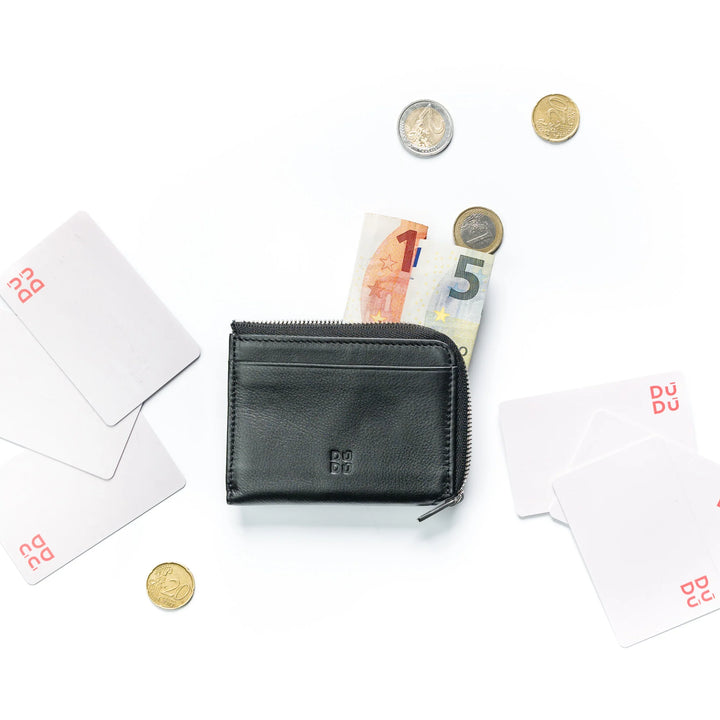 DUDU Cartera pequeña para hombre con cremallera, cartera RFID de piel colorida, tarjetero, diseño de bolsillo compacto