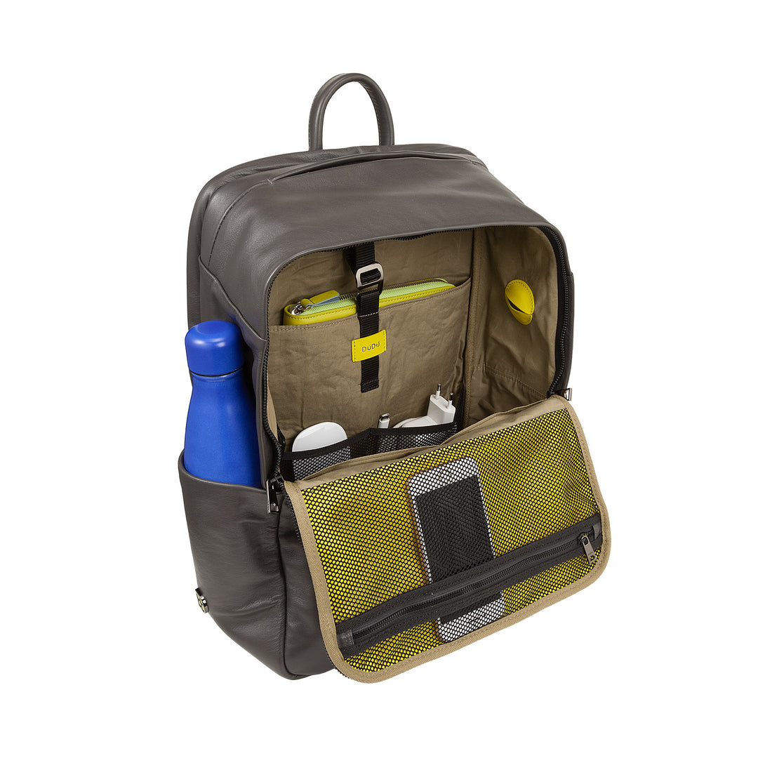 DUDU Mochila de Cuero para Hombre y Mujer, Soporte para PC hasta 15.6" MacBook 16 Pulgadas, Mochila de Viaje de 20 Litros, Elegante Mochila Multicompartimentos para Oficina de Trabajo