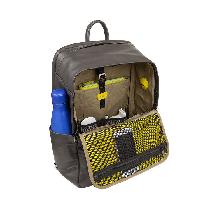 DUDU Mochila de Cuero para Hombre y Mujer, Soporte para PC hasta 15.6" MacBook 16 Pulgadas, Mochila de Viaje de 20 Litros, Elegante Mochila Multicompartimentos para Oficina de Trabajo