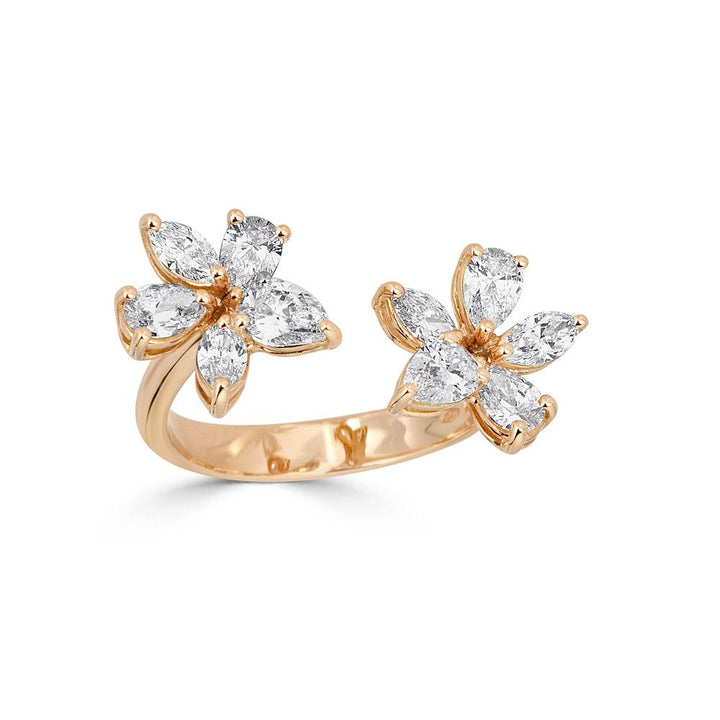 Anillo Zydo en forma de flor con doble elemento y diamantes talla fantasía en oro rosa 55384
