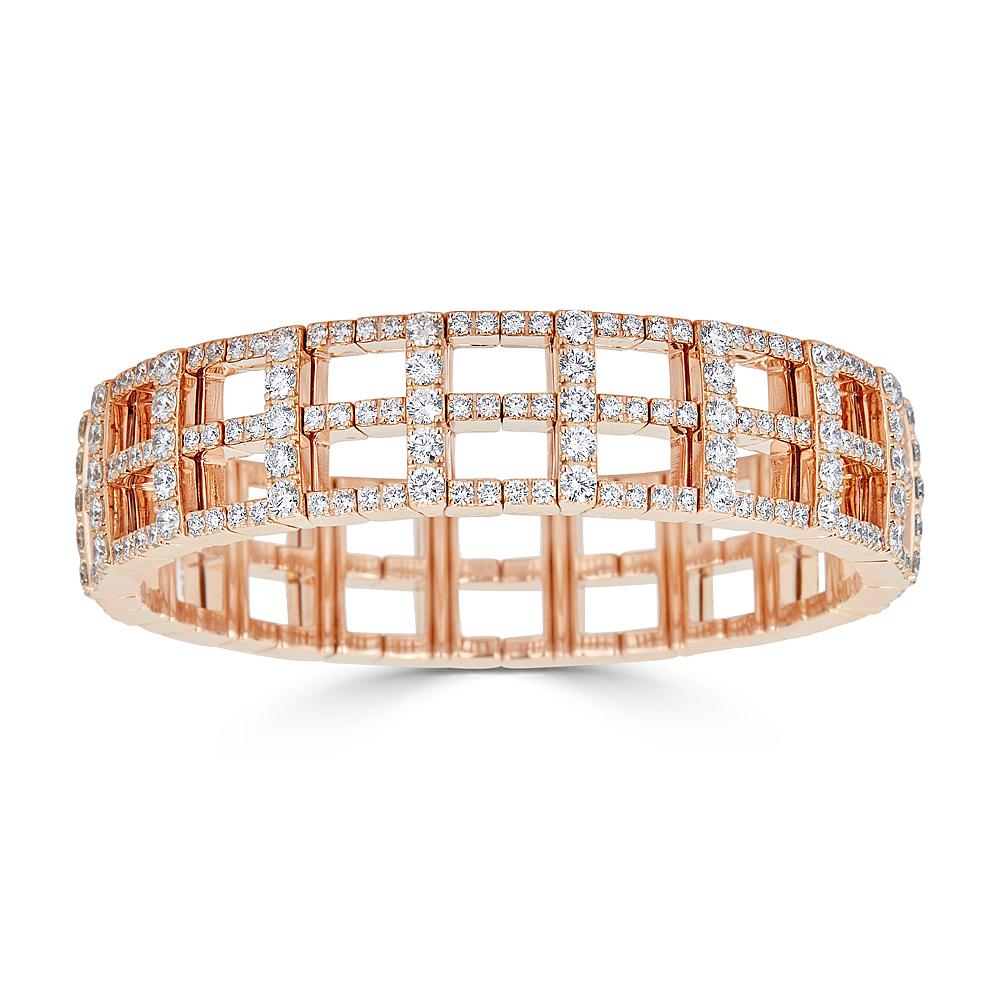 Bracelet élastique Zydo h avec double rangée de diamants en or rose 55757