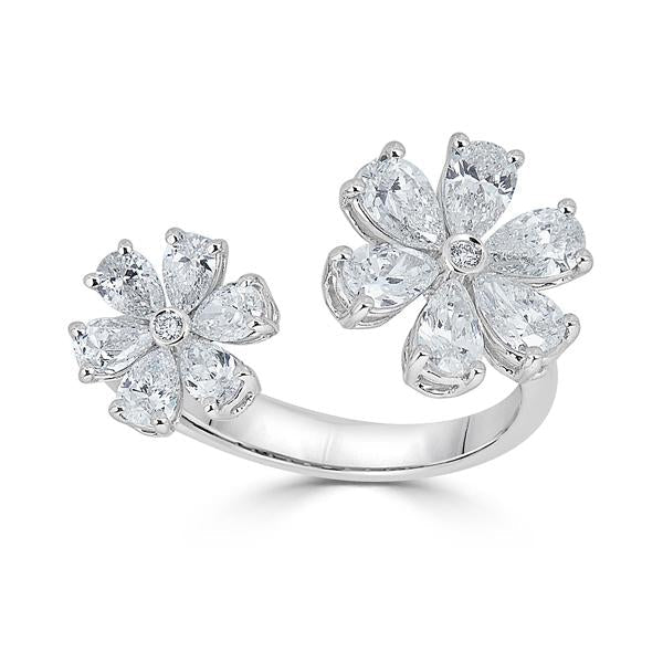 Anillo Zydo de doble flor con diamantes de talla redonda en forma de pera en oro rosa 58680