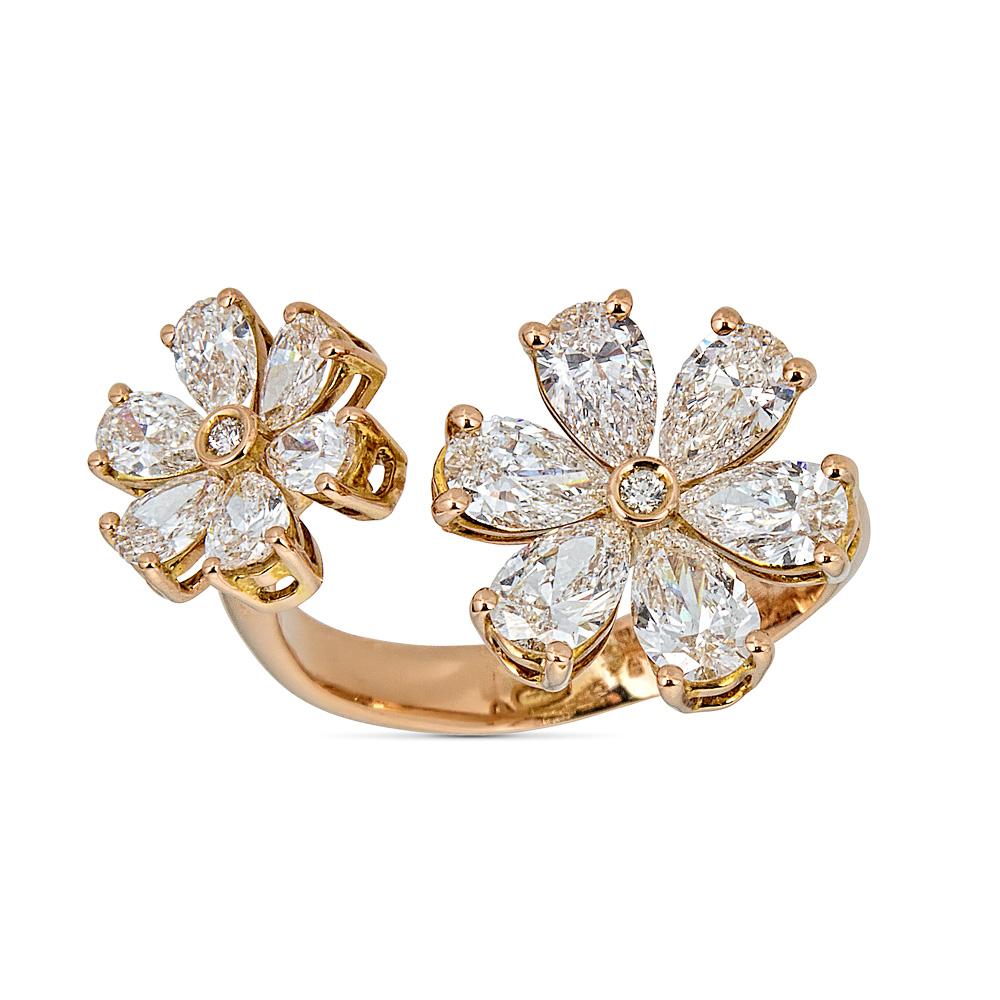 Anillo Zydo de doble flor con diamantes de talla redonda en forma de pera en oro rosa 58680