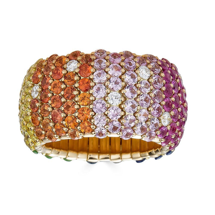Zydo Bague élastique large en forme de dôme arc-en-ciel en or jaune 64159