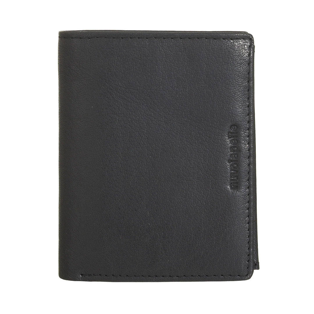 Nuvola Pelle Petit Portefeuille pour Homme en Cuir de Buffle avec Porte-Monnaie - Portefeuille Vertical Compact avec Fermeture Éclair, Poches Transparentes et Porte-Cartes