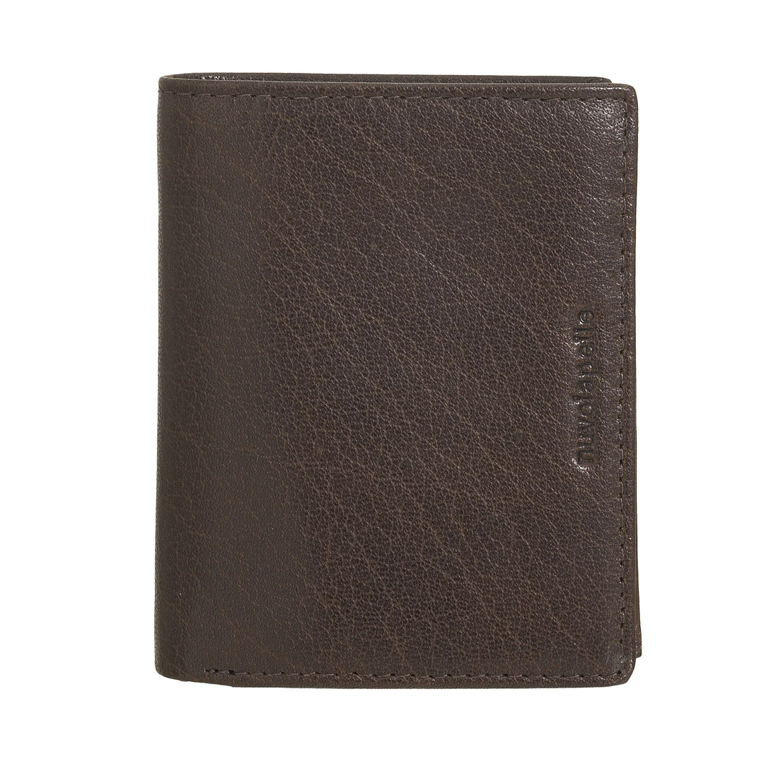 Petit portefeuille pour homme Nuvola Pelle en cuir de buffle avec porte-monnaie - Portefeuille vertical compact avec fermeture éclair, poches transparentes et porte-cartes