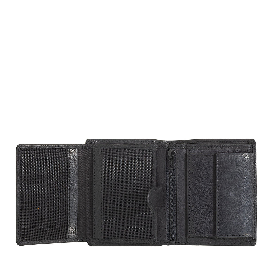 Nuvola Pelle Petit Portefeuille pour Homme en Cuir de Buffle avec Porte-Monnaie - Portefeuille Vertical Compact avec Fermeture Éclair, Poches Transparentes et Porte-Cartes