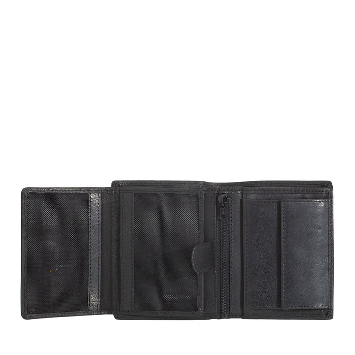 Nuvola Pelle Petit Portefeuille pour Homme en Cuir de Buffle avec Porte-Monnaie - Portefeuille Vertical Compact avec Fermeture Éclair, Poches Transparentes et Porte-Cartes