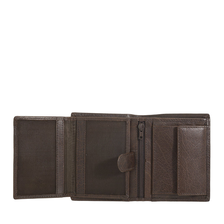 Petit portefeuille pour homme Nuvola Pelle en cuir de buffle avec porte-monnaie - Portefeuille vertical compact avec fermeture éclair, poches transparentes et porte-cartes
