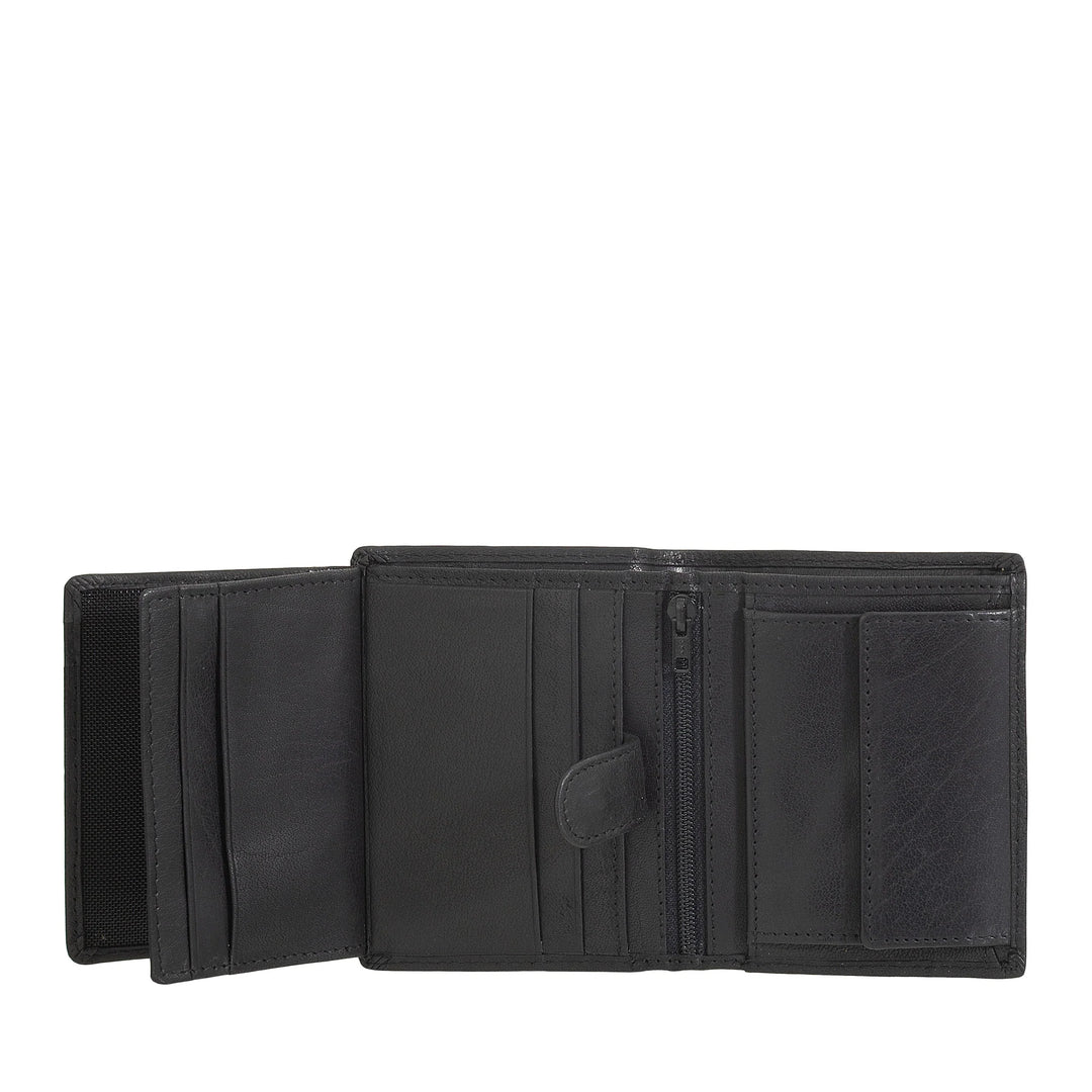 Nuvola Pelle Petit Portefeuille pour Homme en Cuir de Buffle avec Porte-Monnaie - Portefeuille Vertical Compact avec Fermeture Éclair, Poches Transparentes et Porte-Cartes