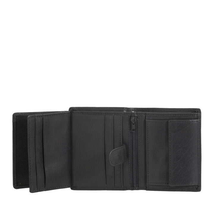 Nuvola Pelle Petit Portefeuille pour Homme en Cuir de Buffle avec Porte-Monnaie - Portefeuille Vertical Compact avec Fermeture Éclair, Poches Transparentes et Porte-Cartes
