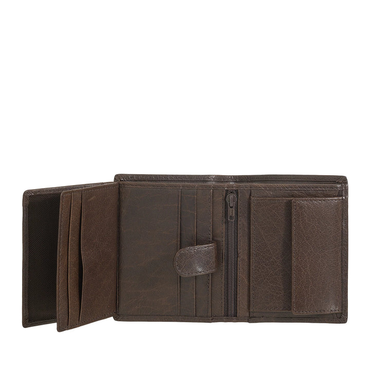 Petit portefeuille pour homme Nuvola Pelle en cuir de buffle avec porte-monnaie - Portefeuille vertical compact avec fermeture éclair, poches transparentes et porte-cartes