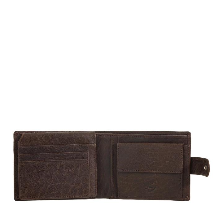 Portefeuille homme Nuvola Pelle en cuir de buffle avec fermeture à bouton - Portefeuilles avec porte-monnaie, porte-cartes, compartiments pour documents et billets, porte-photo en filet et fermeture éclair intérieure