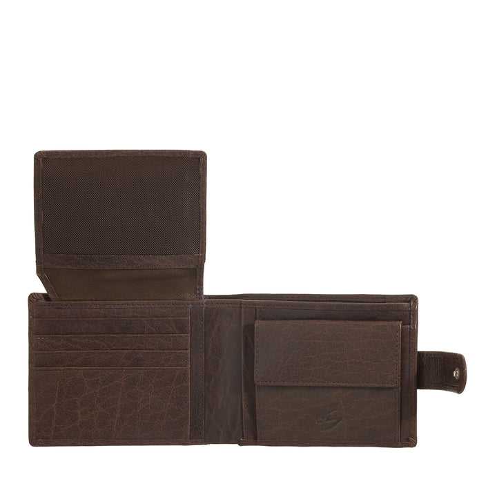 Portefeuille homme Nuvola Pelle en cuir de buffle avec fermeture à bouton - Portefeuilles avec porte-monnaie, porte-cartes, compartiments pour documents et billets, porte-photo en filet et fermeture éclair intérieure