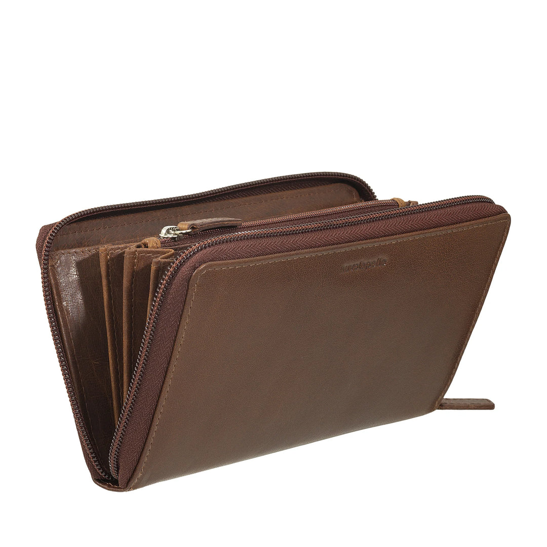 Nuvola Pelle Grand portefeuille pour femme avec fermeture éclair ronde en cuir de buffle - Portefeuilles zippés avec porte-monnaie multi-poches
