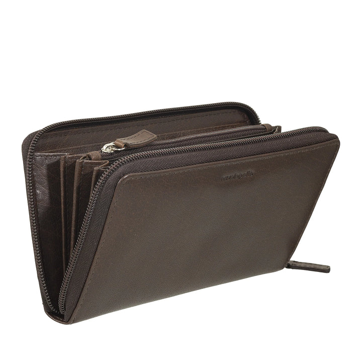 Nuvola Pelle Grand portefeuille pour femme avec fermeture éclair ronde en cuir de buffle - Portefeuilles zippés avec porte-monnaie multi-poches