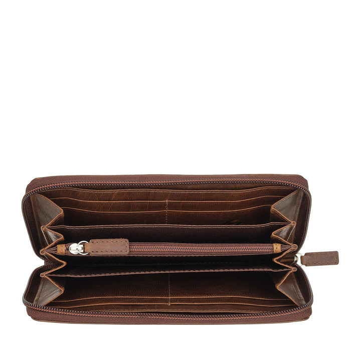 Nuvola Pelle Grand portefeuille pour femme avec fermeture éclair ronde en cuir de buffle - Portefeuilles zippés avec porte-monnaie multi-poches